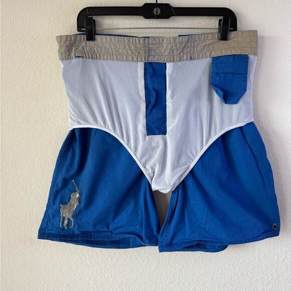 Vintage Polo Ralph Lauren Big Pony Swim Trunks Men’s Large Mediterranean Blue - Picture 6 of 8